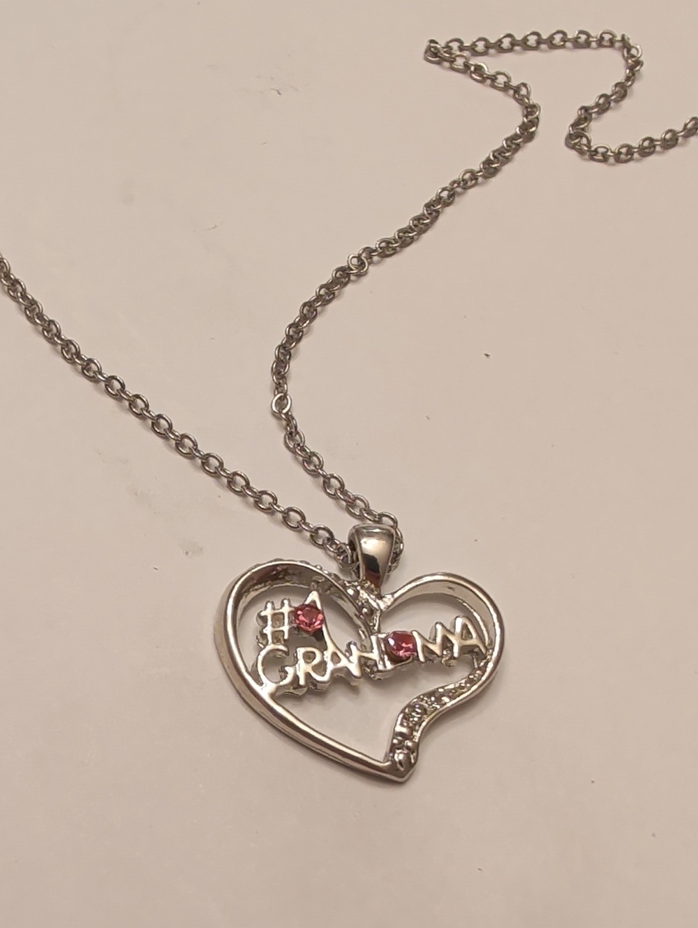 #1 Grandma' Silver Heart Necklace with Pink Accent